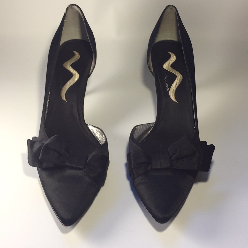 Nina Silky Black Heels with Bow